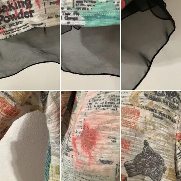 Vintage Y2K Artsy Eclectic Colorful Graphic Newsprint Oversized Shirt Large - Picture 12 of 12